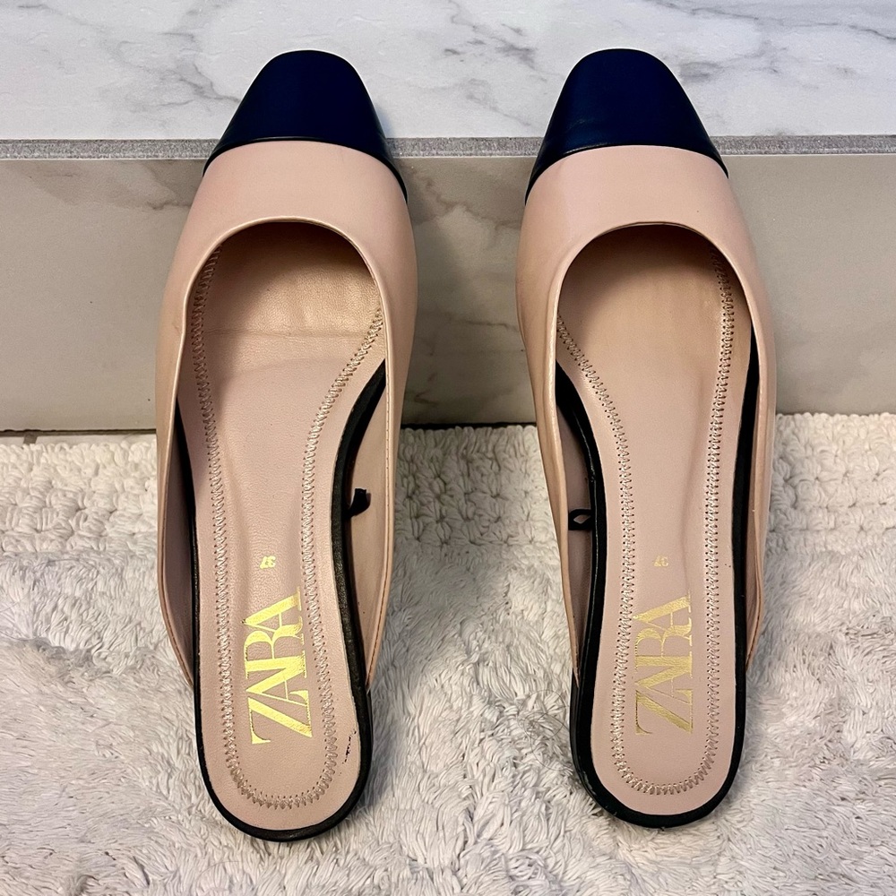 Zara Black and Cream Mules Elegant Slip-On Design